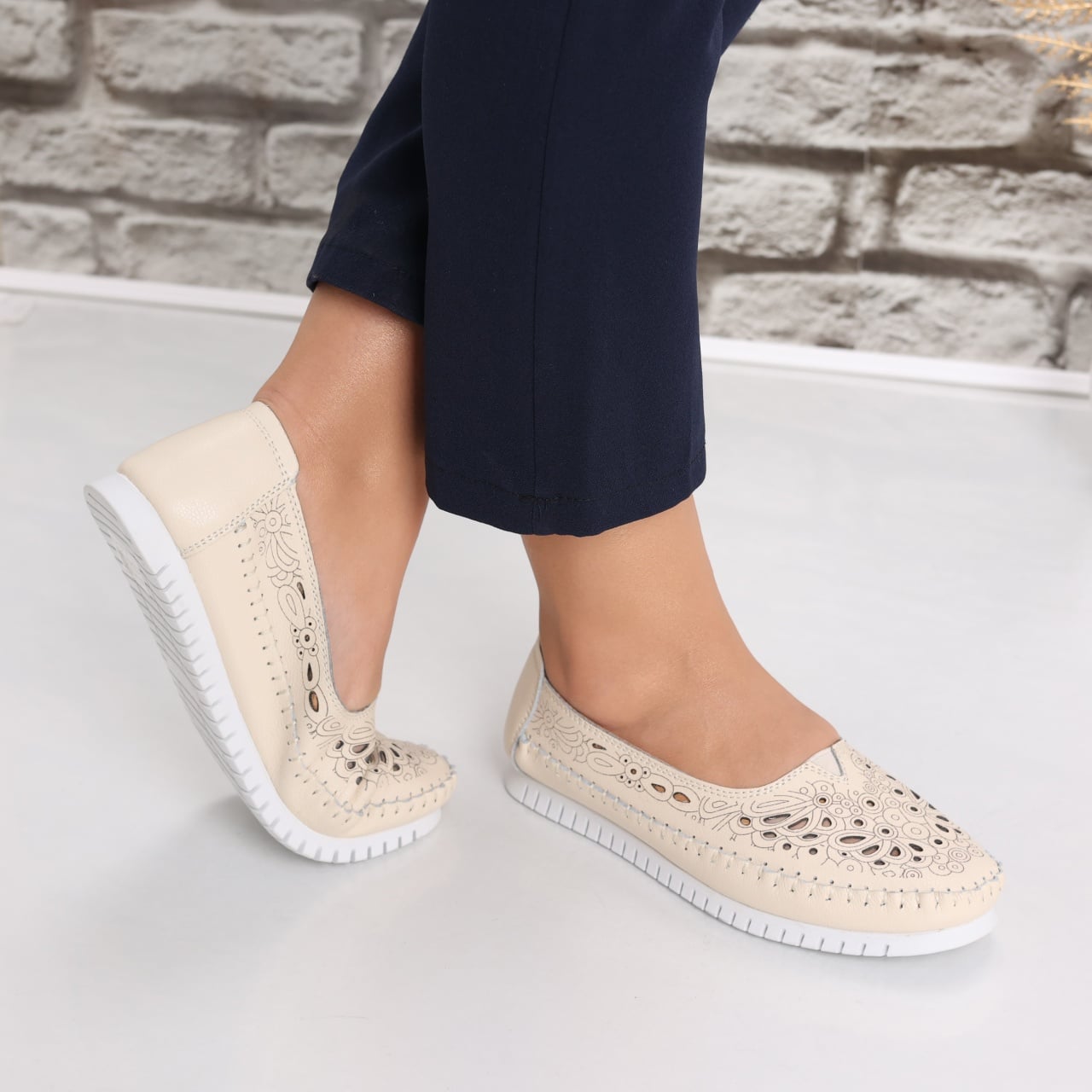 Pantofi dama casual Bej din Piele Naturala Iliana - poza 5