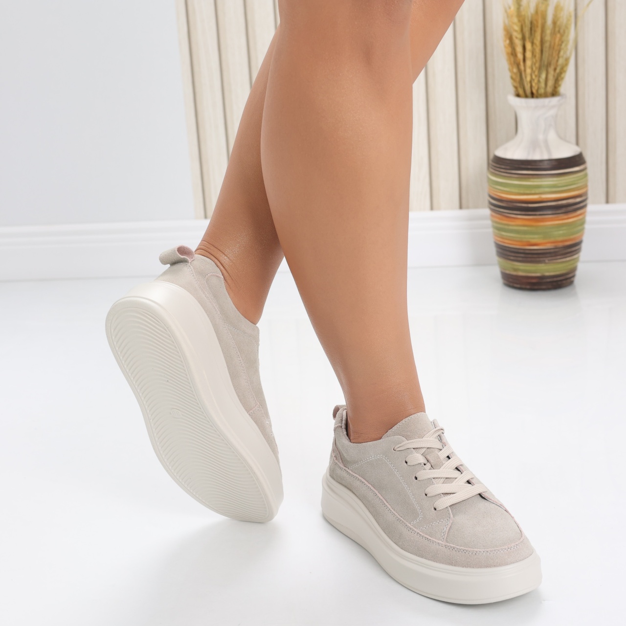 Pantofi dama casual Bej din Piele Naturala Intoarsa Ana - poza 5