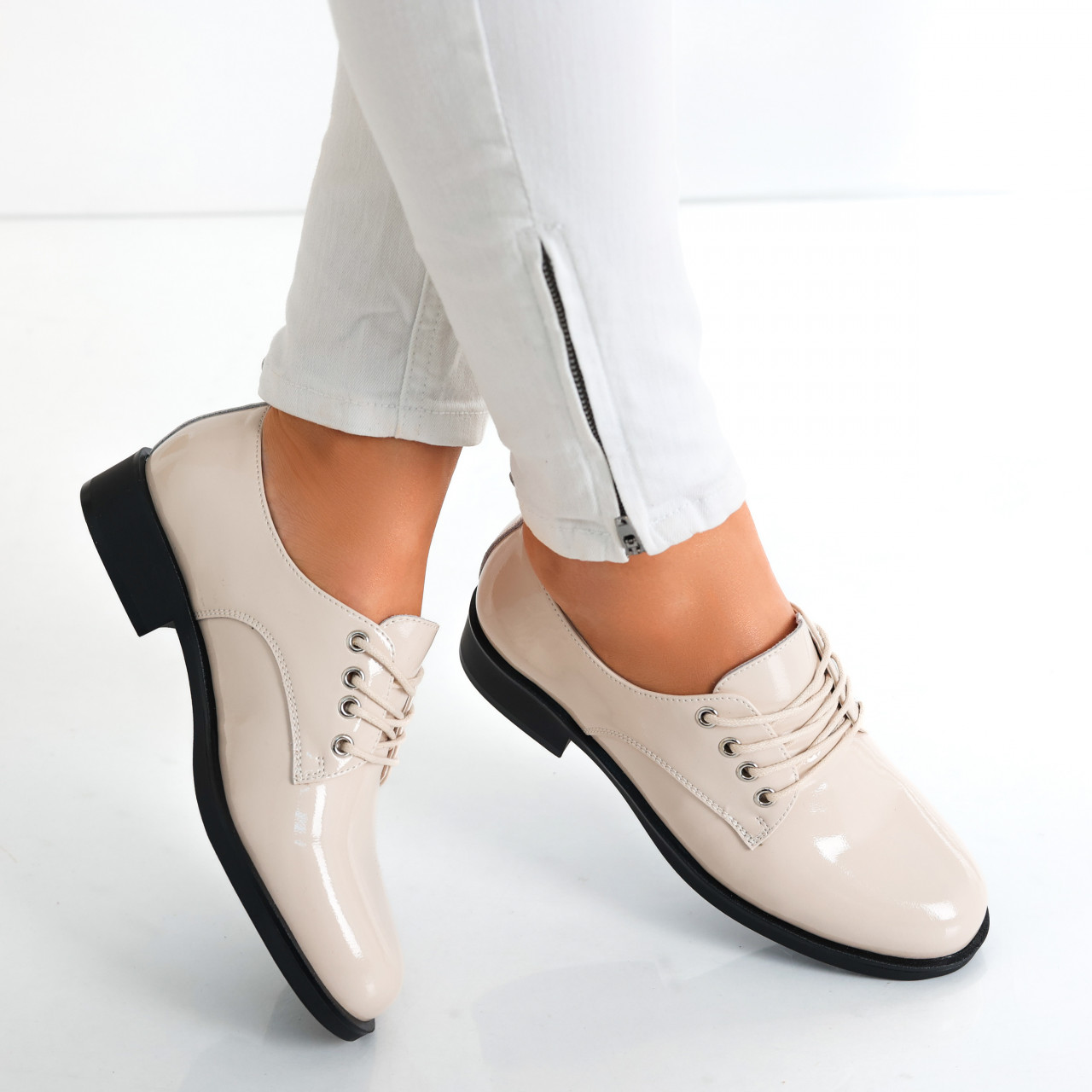 Pantofi dama casual Bej din Piele Naturala Lacuita Celya - poza 1
