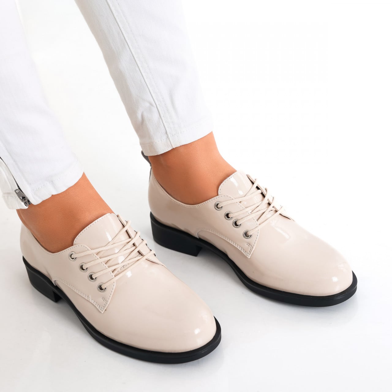 Pantofi dama casual Bej din Piele Naturala Lacuita Celya - poza 2