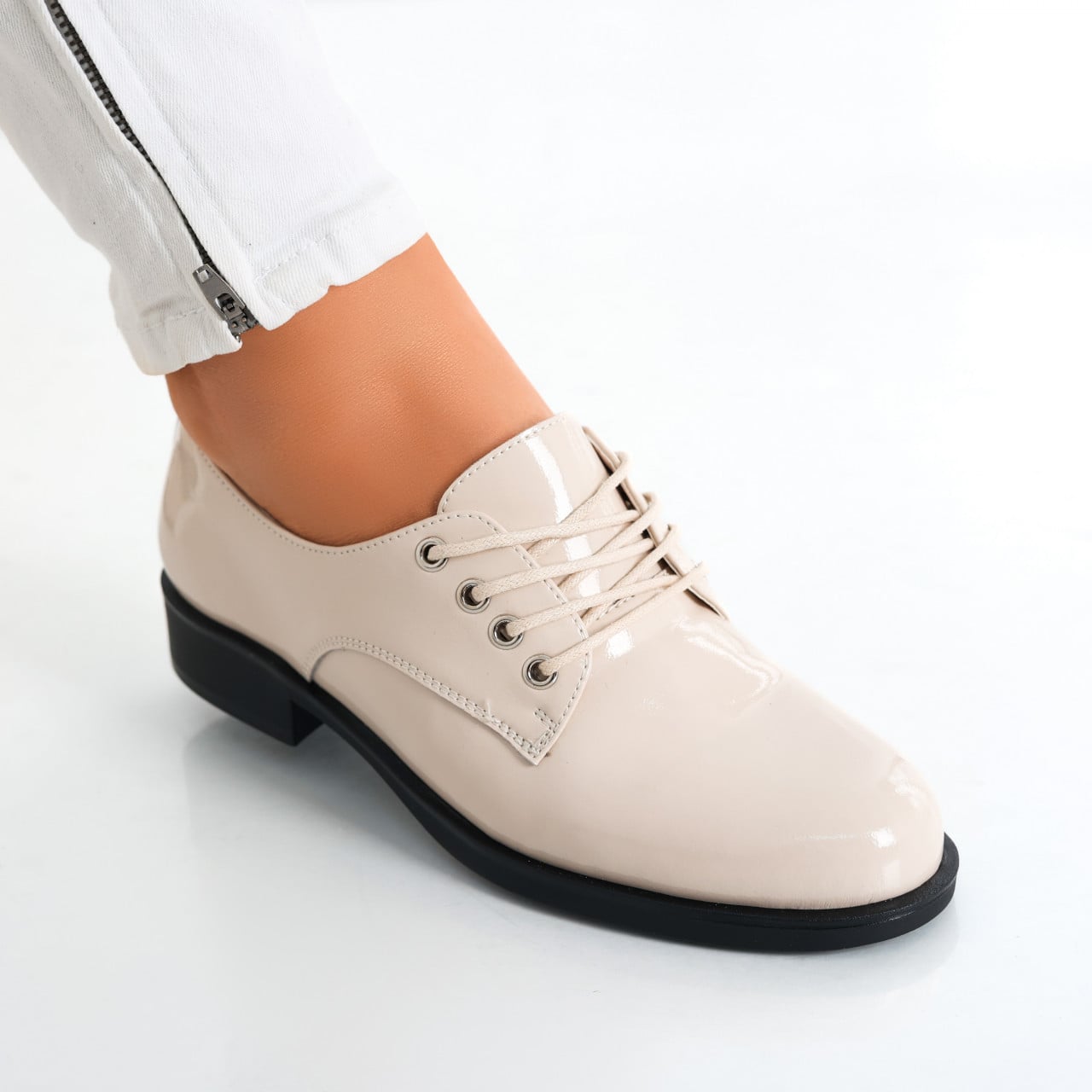 Pantofi dama casual Bej din Piele Naturala Lacuita Celya - poza 3