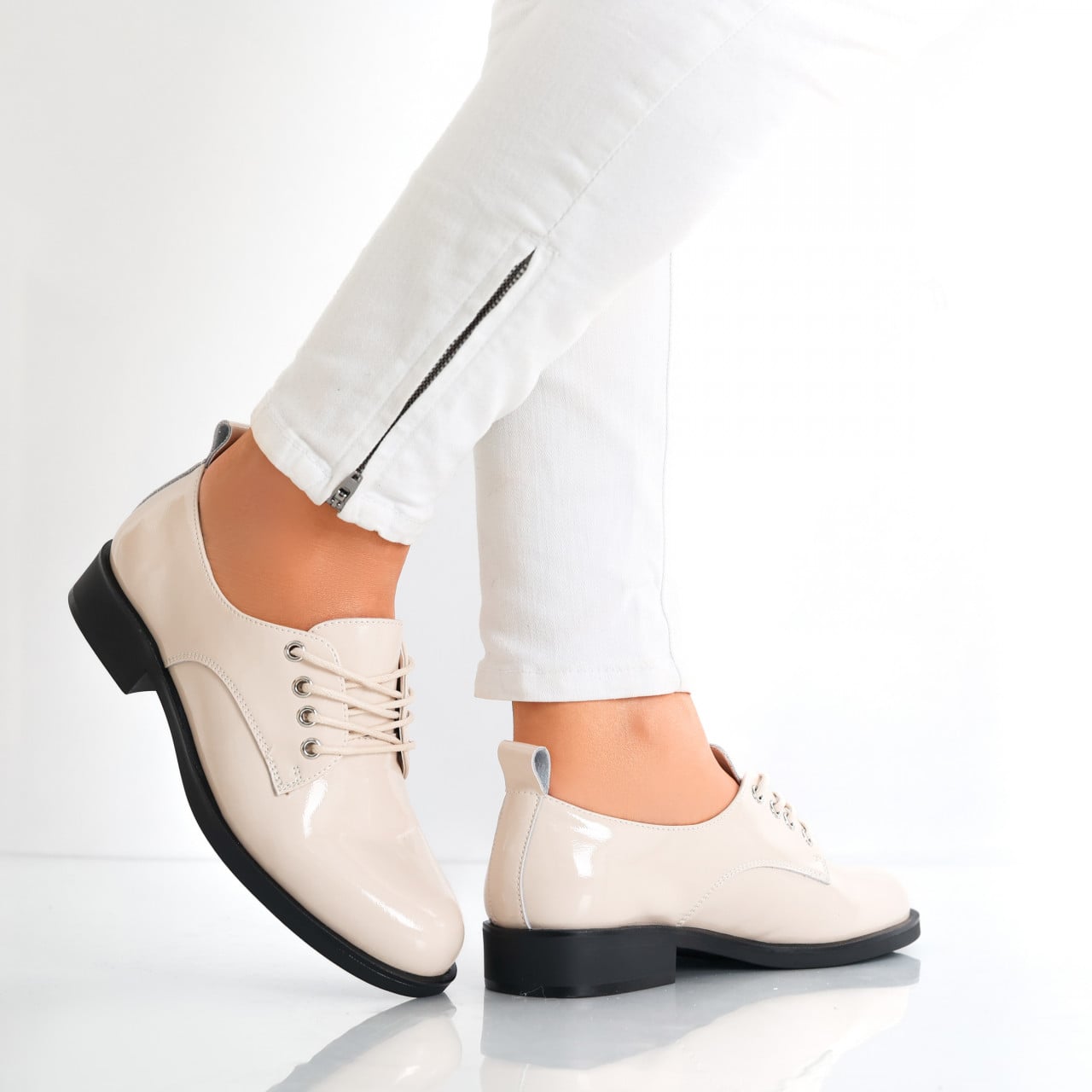 Pantofi dama casual Bej din Piele Naturala Lacuita Celya - poza 4