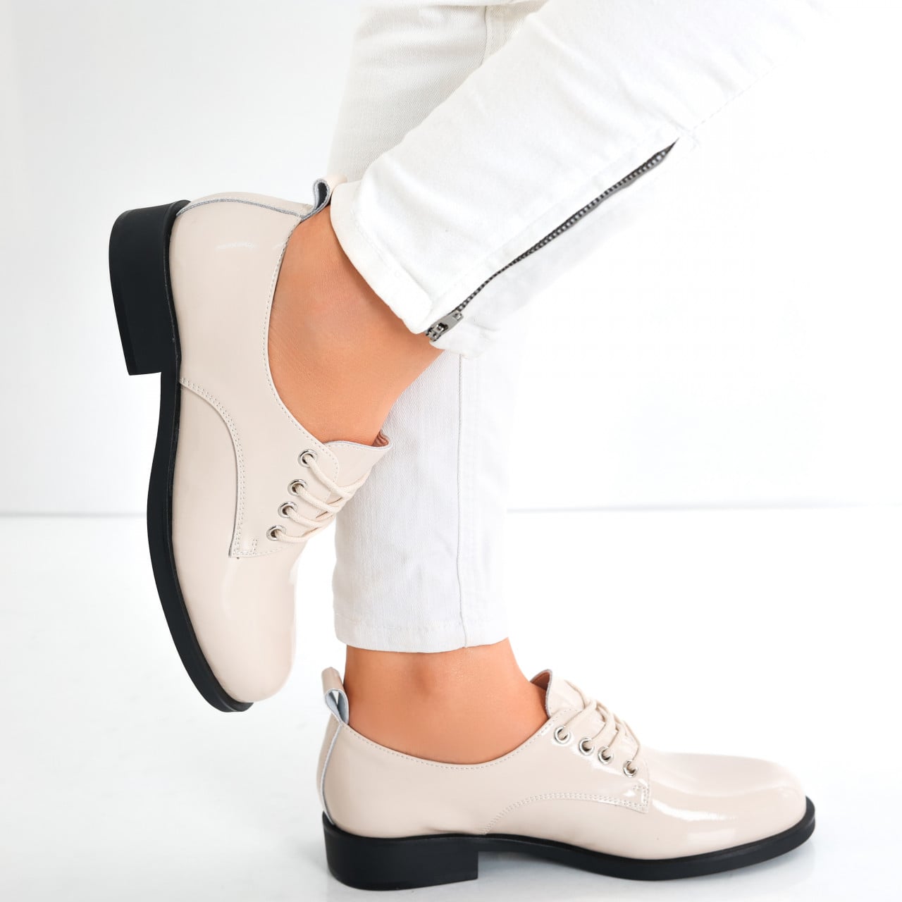 Pantofi dama casual Bej din Piele Naturala Lacuita Celya - poza 5