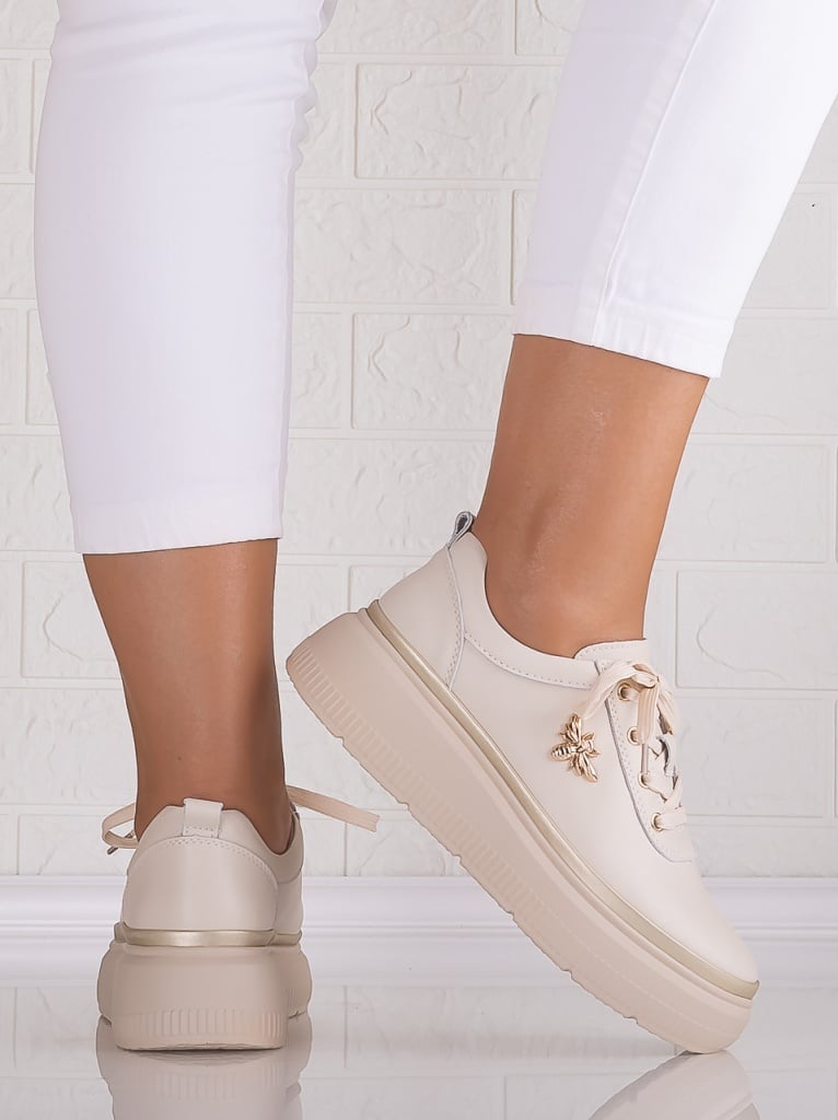 Pantofi dama casual Bej din Piele Naturala Letisa - poza 1