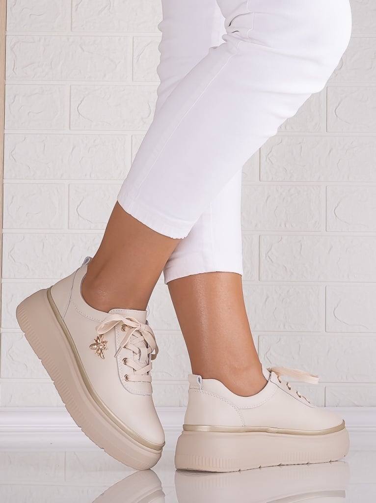 Pantofi dama casual Bej din Piele Naturala Letisa - poza 2