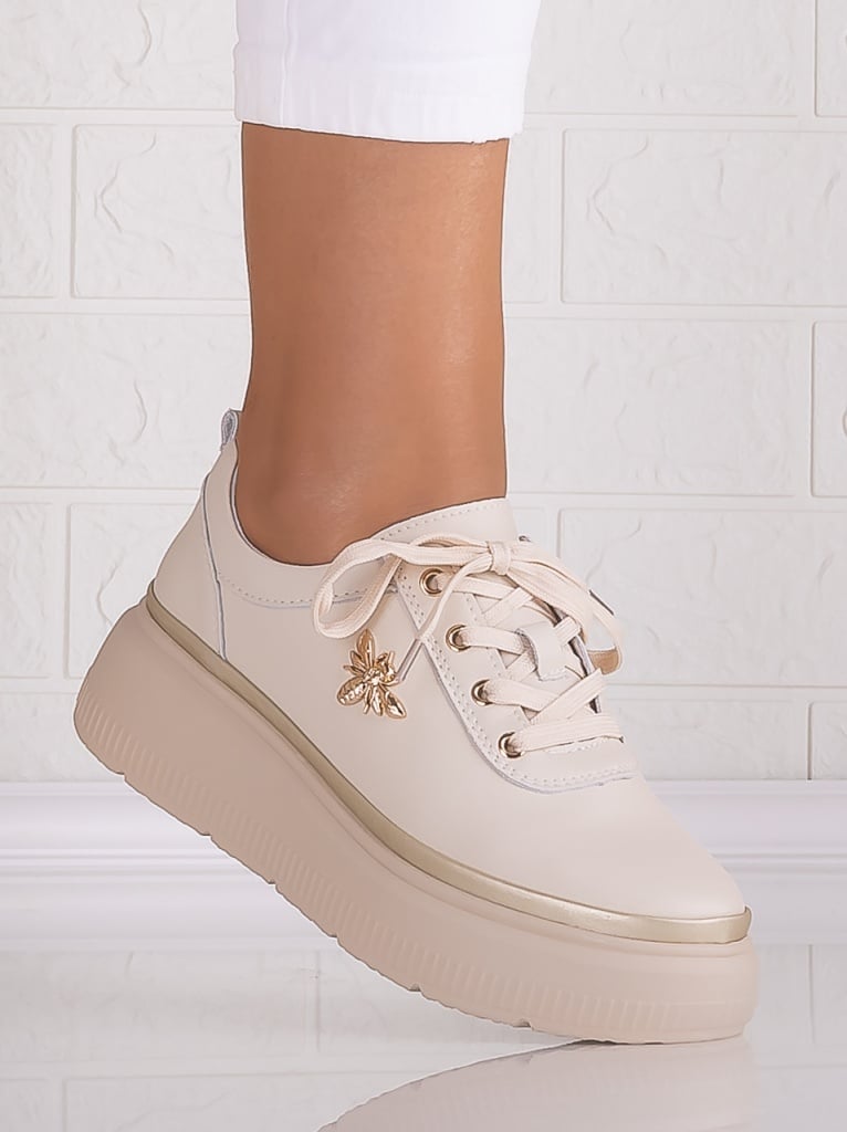 Pantofi dama casual Bej din Piele Naturala Letisa - poza 4