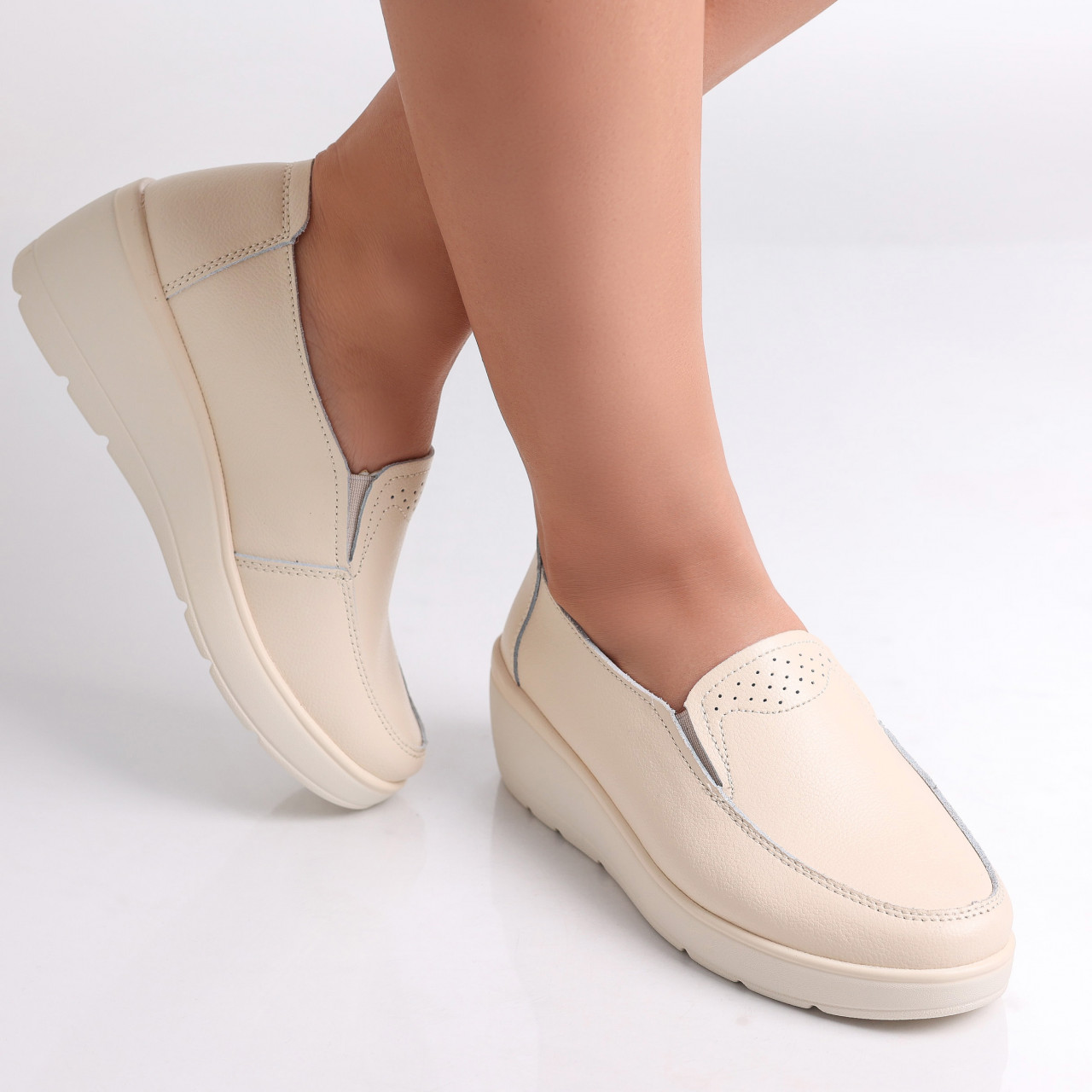 Pantofi dama casual Bej din Piele Naturala Molida - poza 3