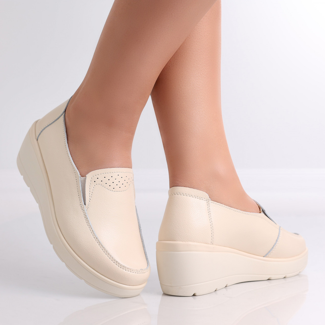Pantofi dama casual Bej din Piele Naturala Molida - poza 4
