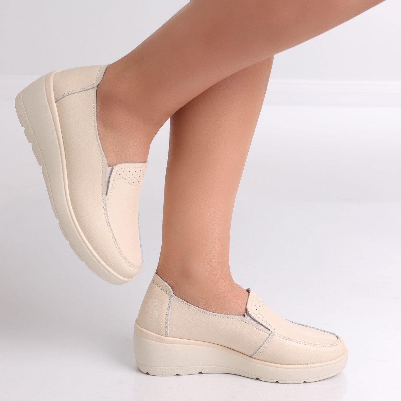 Pantofi dama casual Bej din Piele Naturala Molida - poza 5