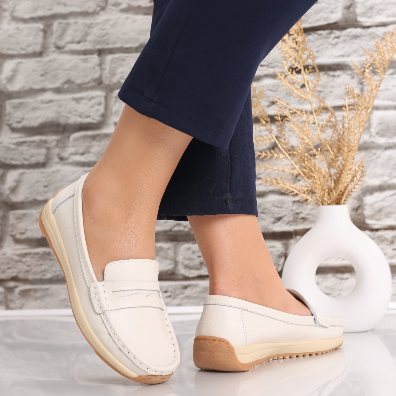 Pantofi dama casual Bej din Piele Naturala Nada - poza 1