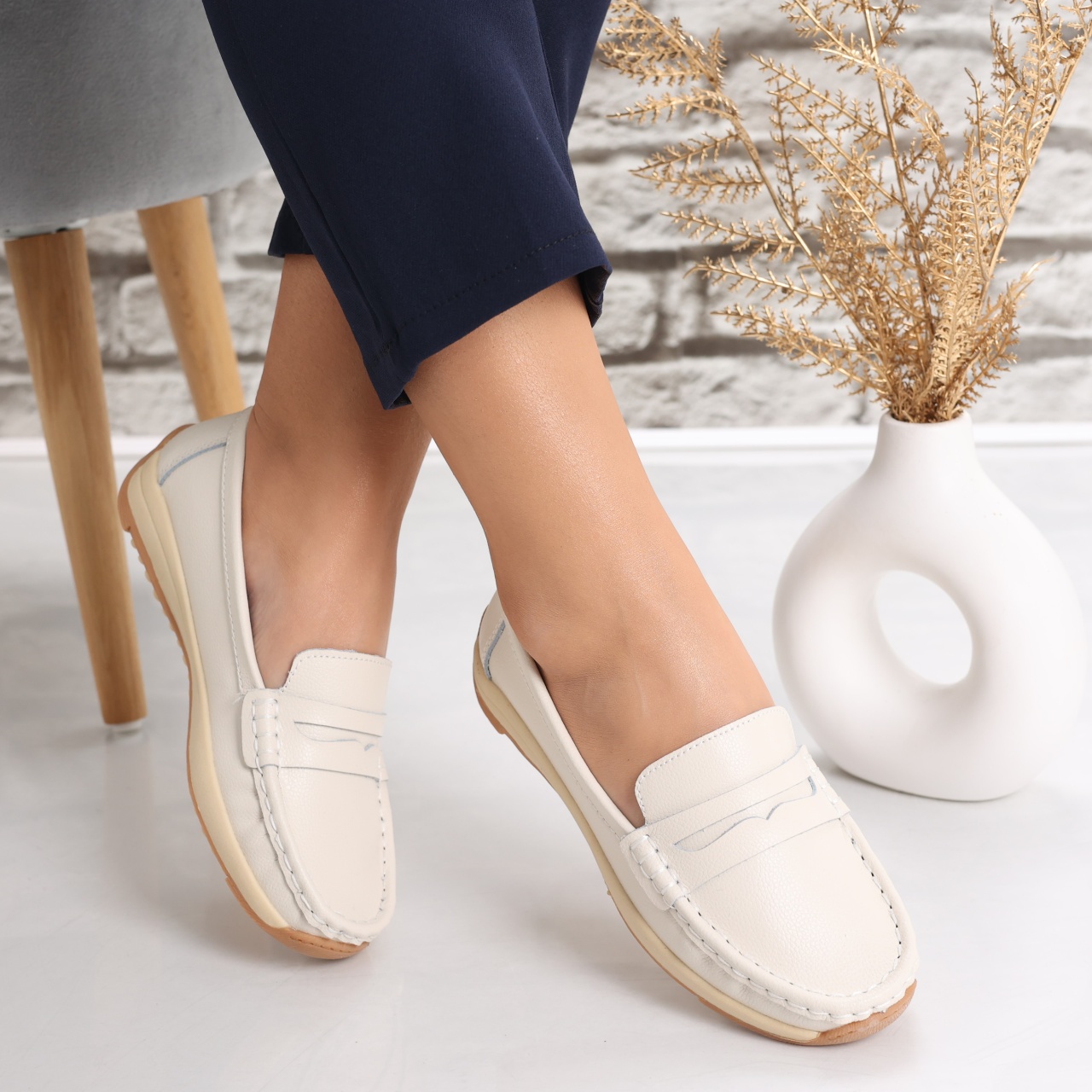 Pantofi dama casual Bej din Piele Naturala Nada - poza 3