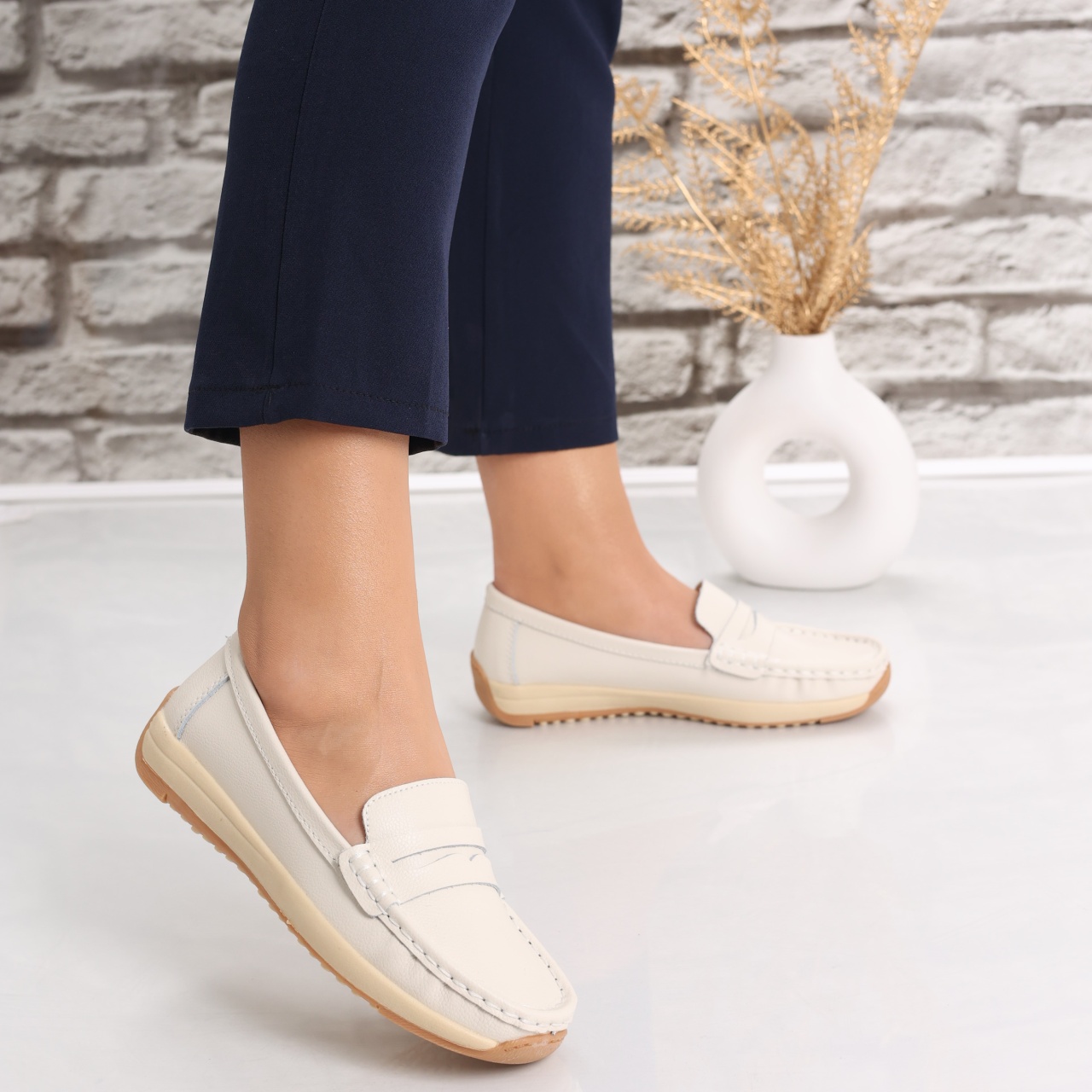 Pantofi dama casual Bej din Piele Naturala Nada - poza 4