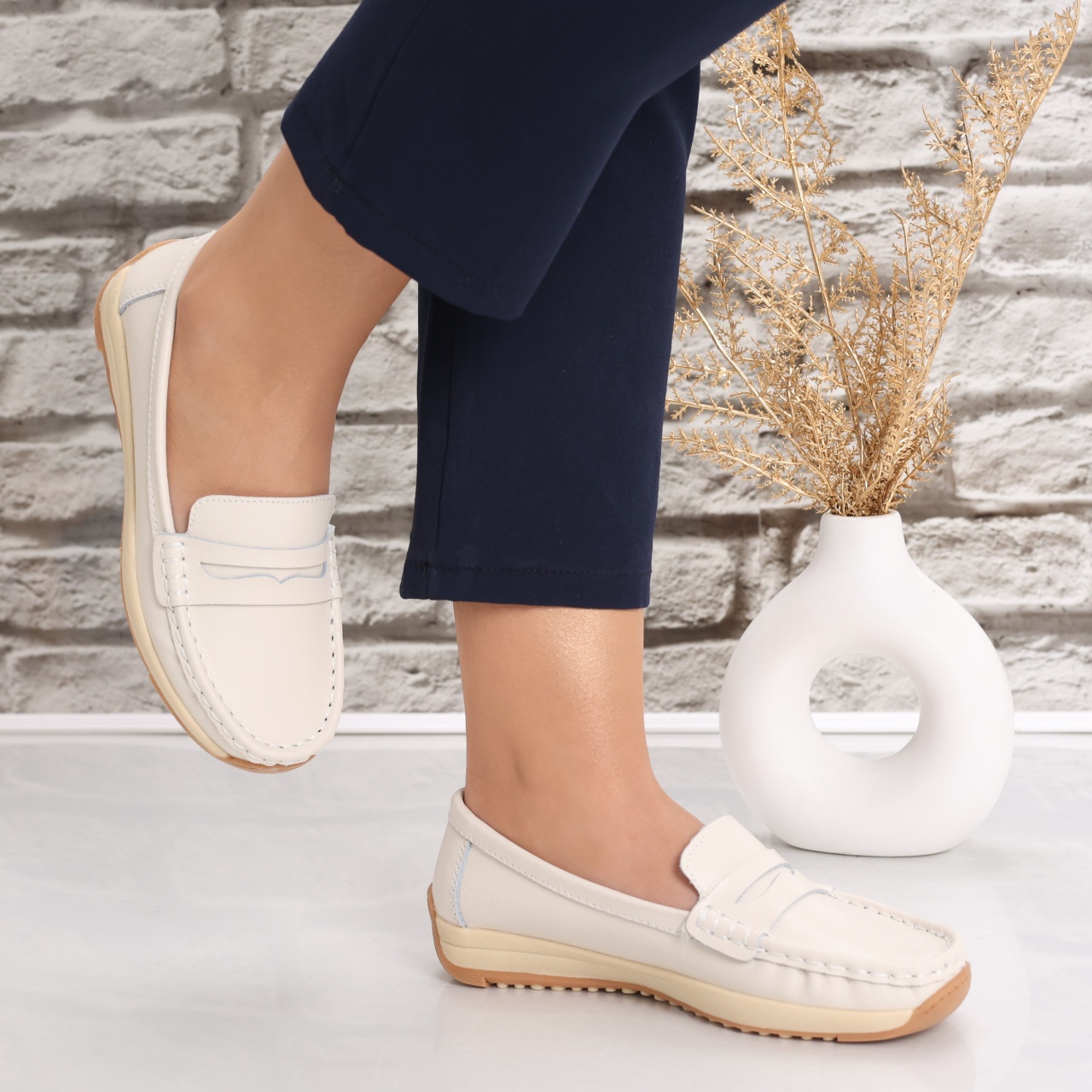 Pantofi dama casual Bej din Piele Naturala Nada - poza 5