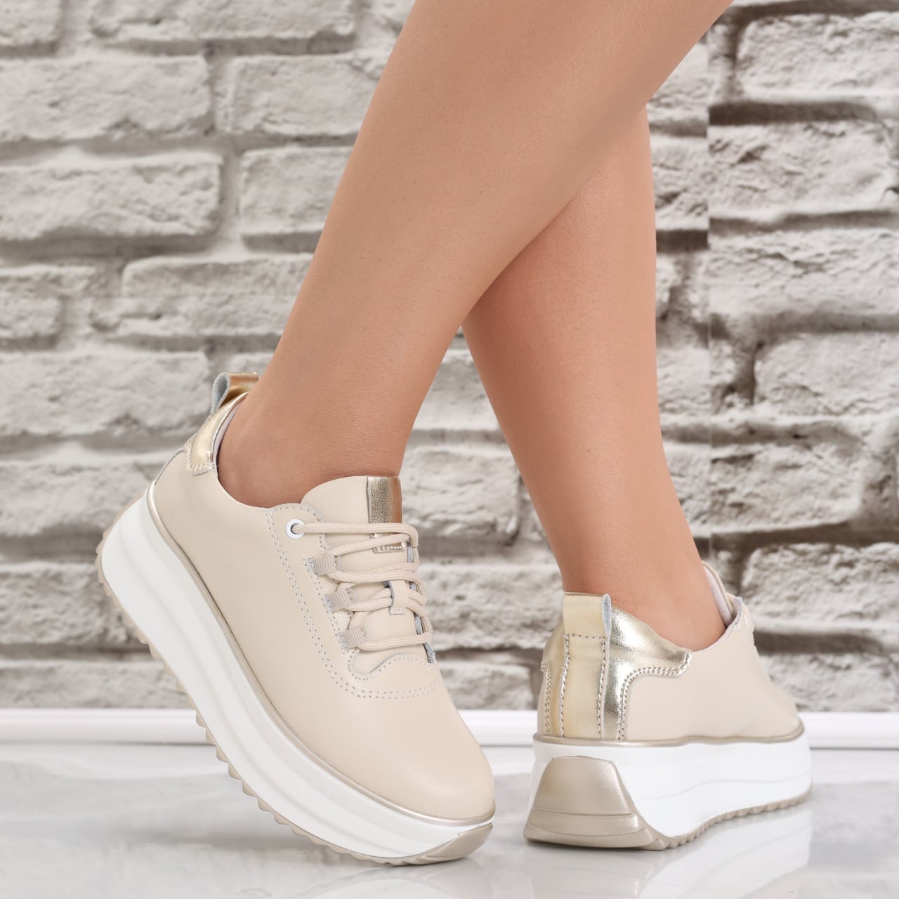 Pantofi dama casual Bej din Piele Naturala Namia - poza 1