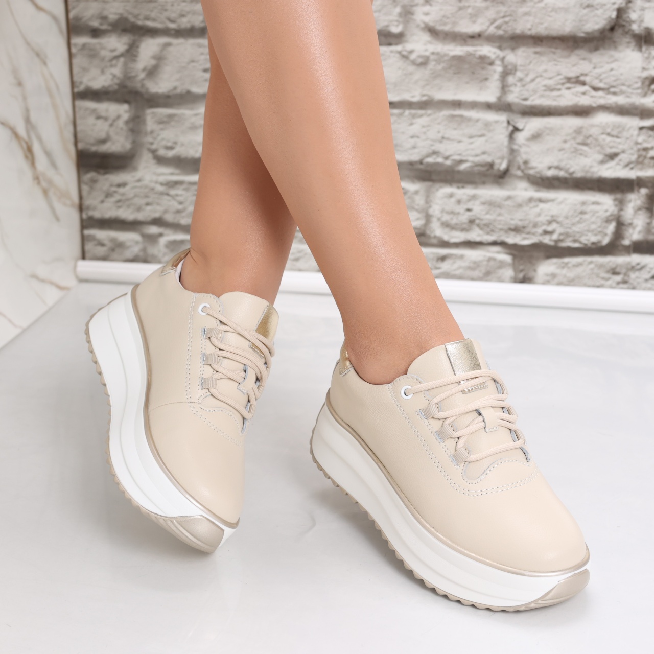 Pantofi dama casual Bej din Piele Naturala Namia - poza 3