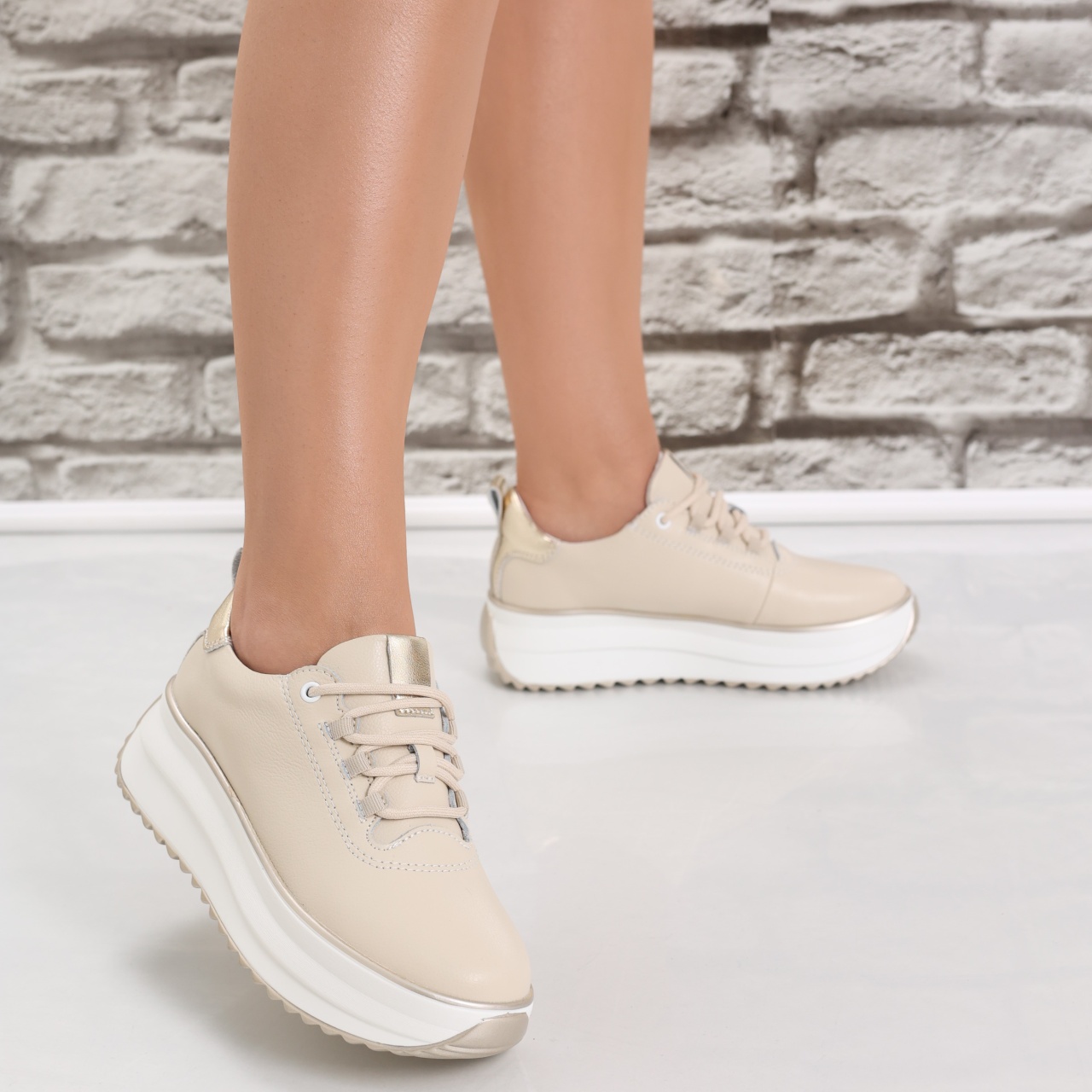 Pantofi dama casual Bej din Piele Naturala Namia - poza 4