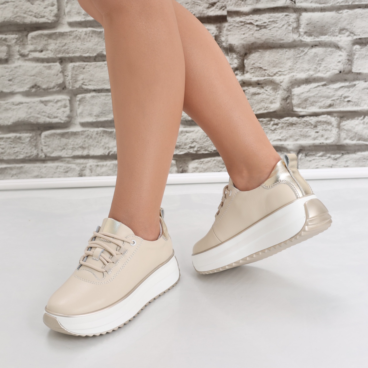 Pantofi dama casual Bej din Piele Naturala Namia - poza 5