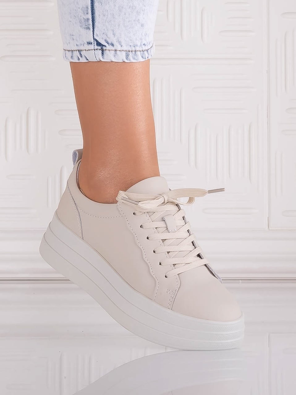 Pantofi dama casual Bej din Piele Naturala Sadrina - poza 1