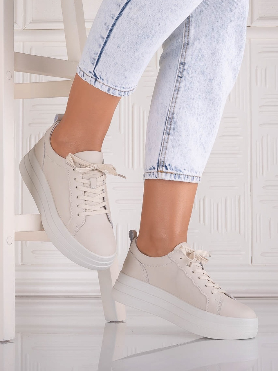 Pantofi dama casual Bej din Piele Naturala Sadrina - poza 2
