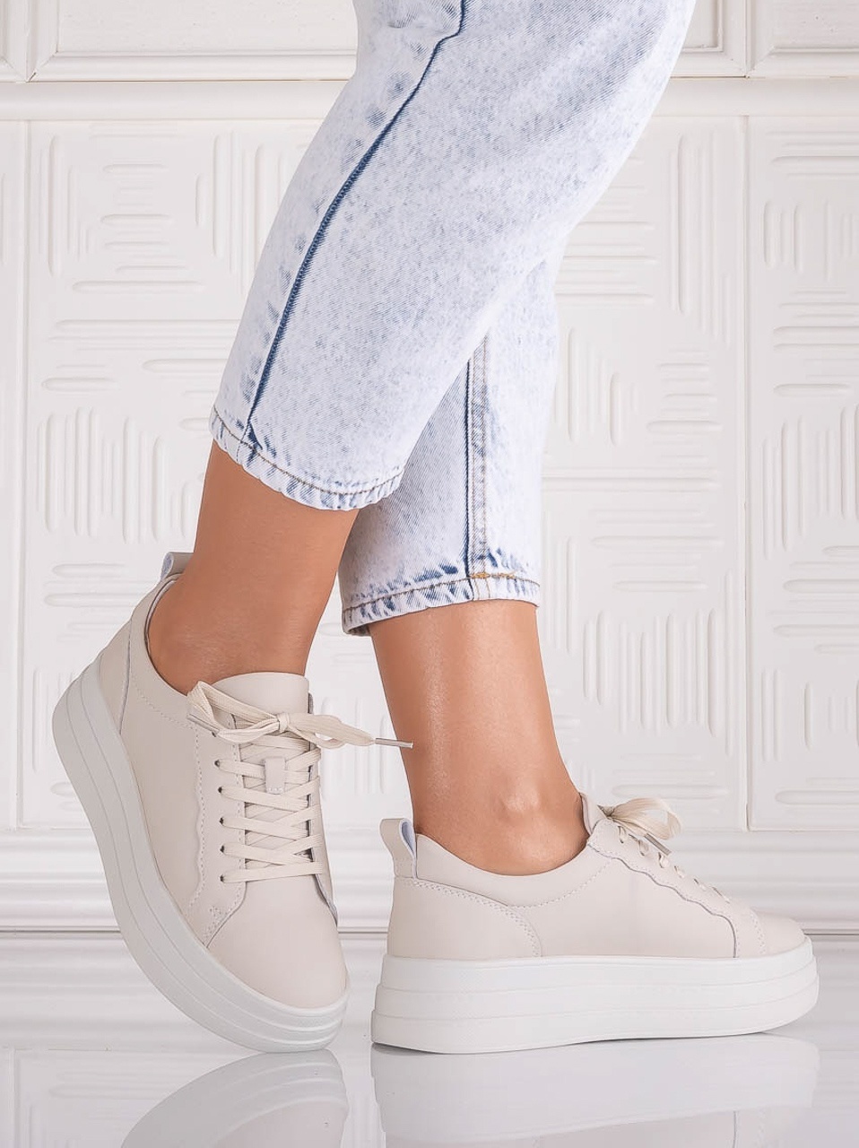 Pantofi dama casual Bej din Piele Naturala Sadrina - poza 3