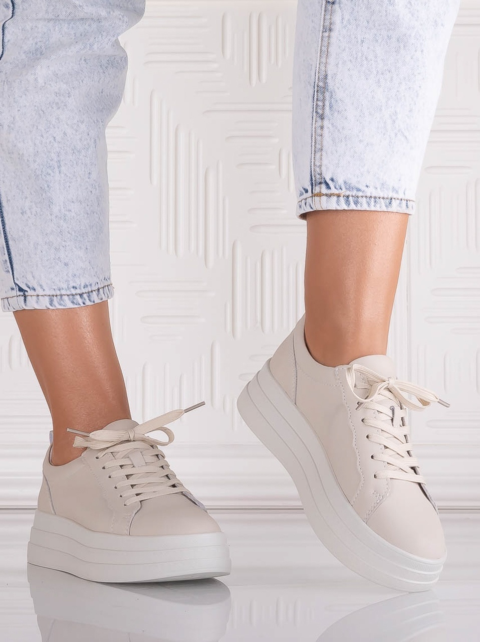 Pantofi dama casual Bej din Piele Naturala Sadrina - poza 4