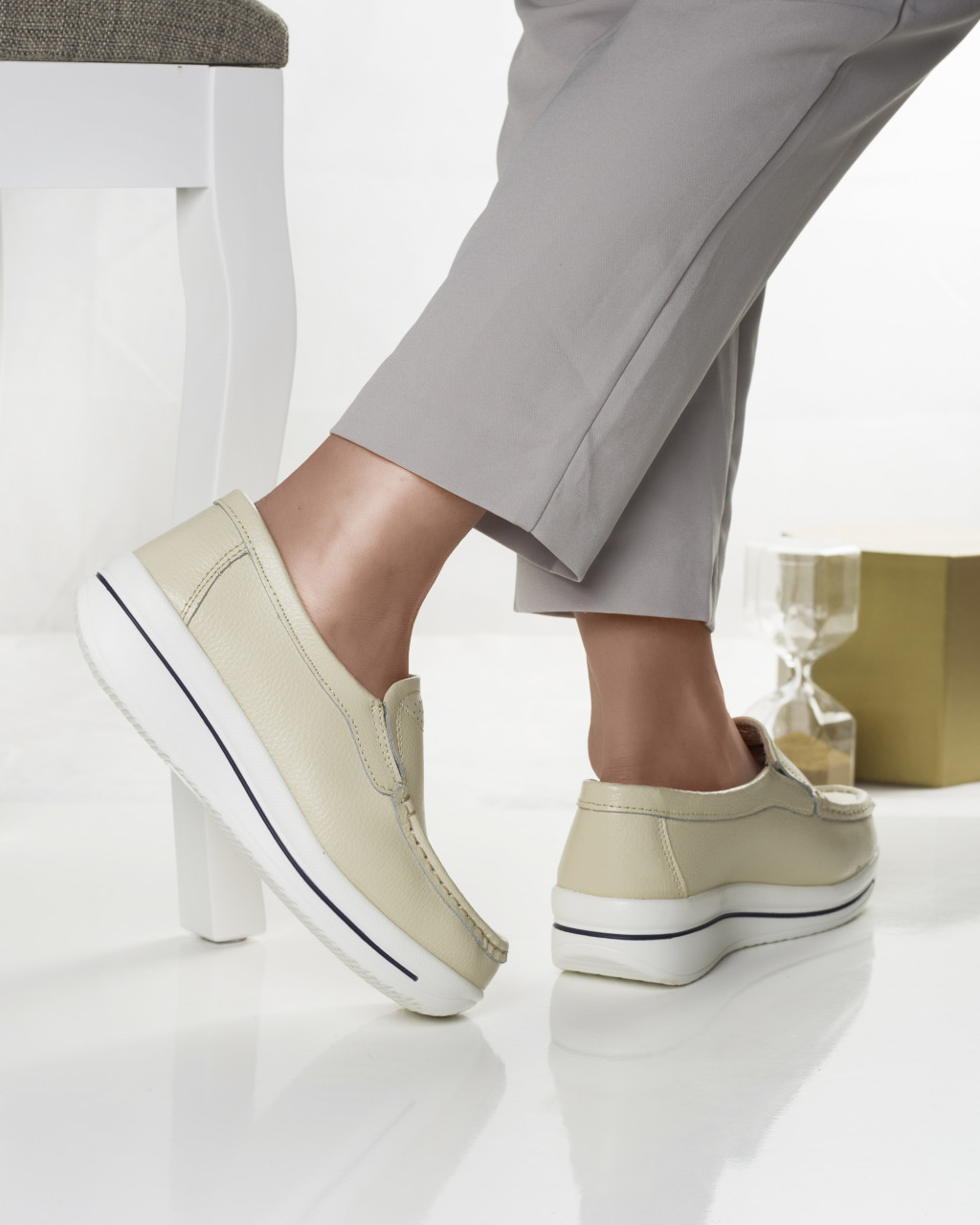 Pantofi dama casual bej din piele naturala savannah - poza 2