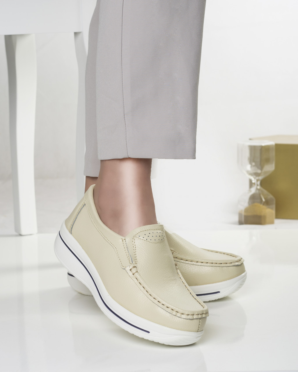 Pantofi dama casual bej din piele naturala savannah - poza 3