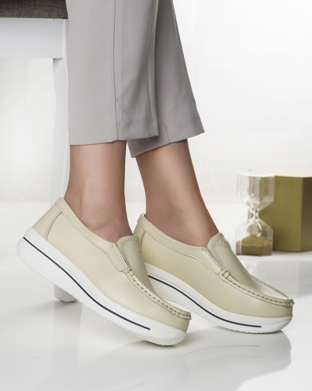 Pantofi dama casual bej din piele naturala savannah - poza 4