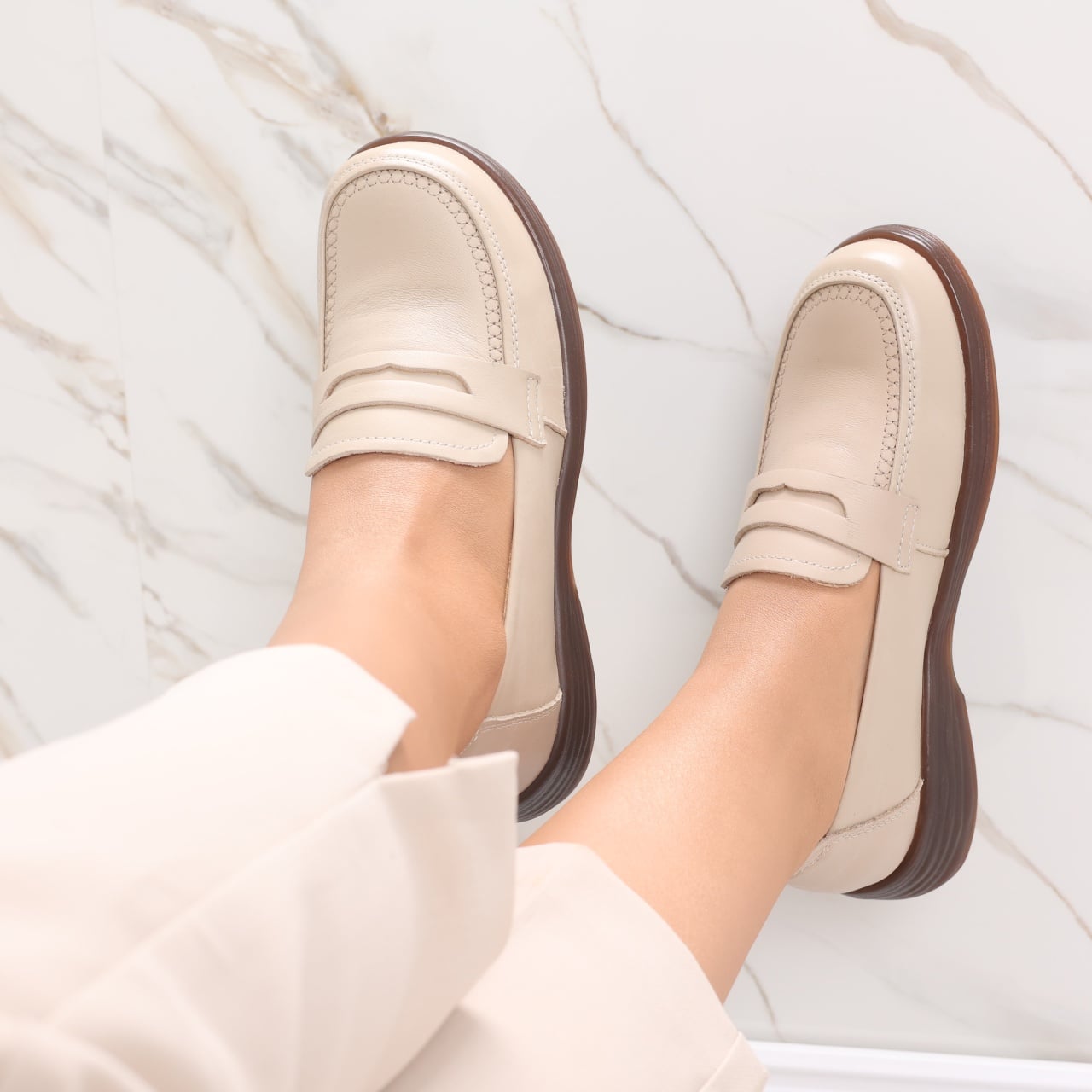 Pantofi dama casual Bej din Piele Naturala Sendiana - poza 1