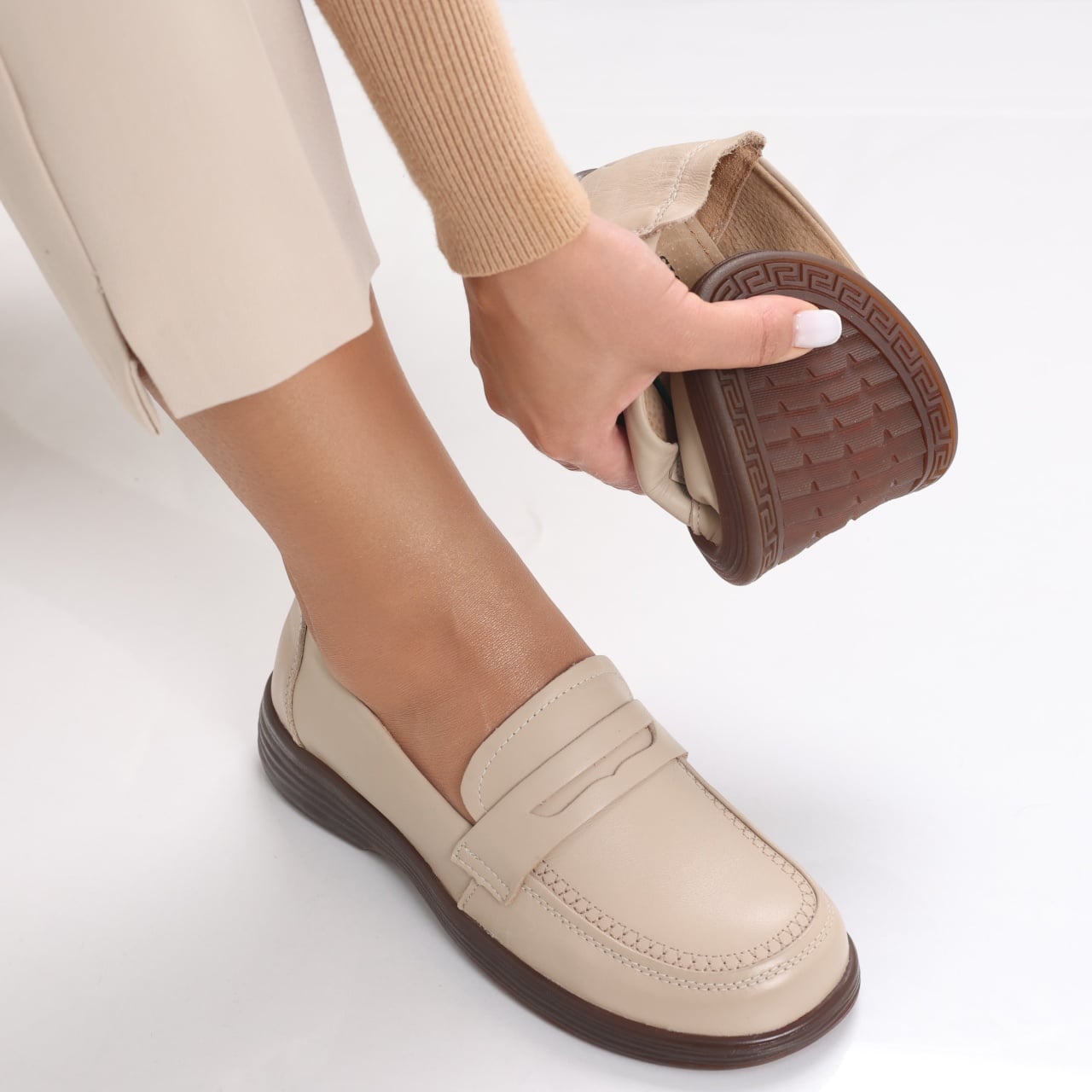 Pantofi dama casual Bej din Piele Naturala Sendiana - poza 4