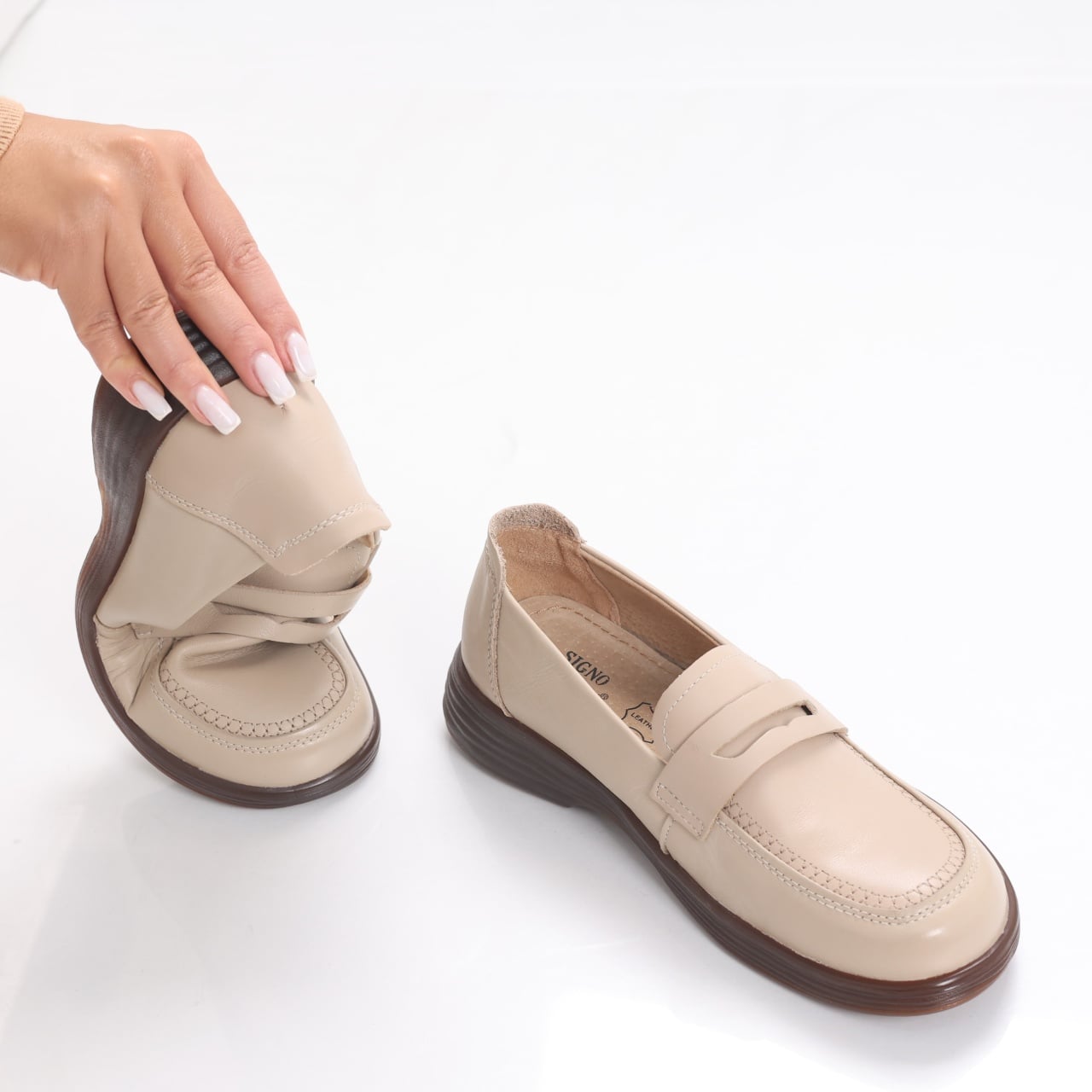 Pantofi dama casual Bej din Piele Naturala Sendiana - poza 5