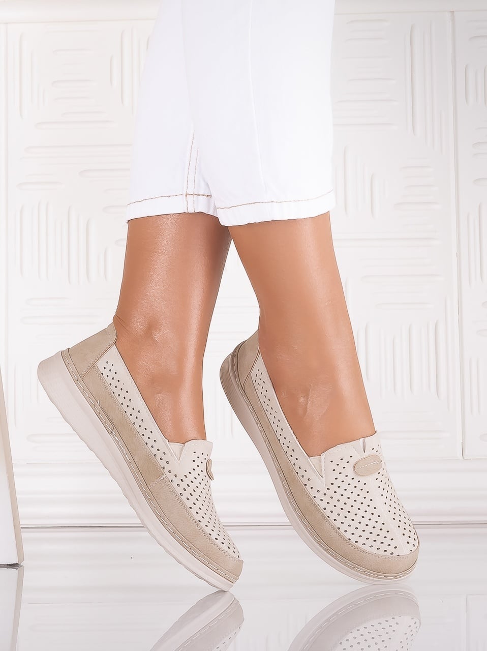Pantofi dama casual Bej/kaki din Piele Ecologica Atinos - poza 1