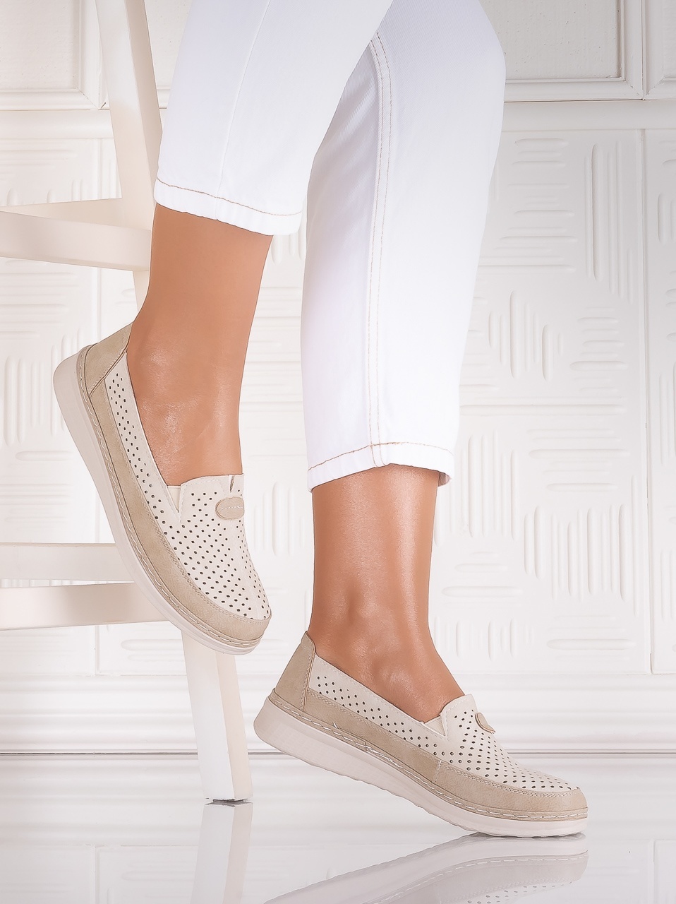 Pantofi dama casual Bej/kaki din Piele Ecologica Atinos - poza 2