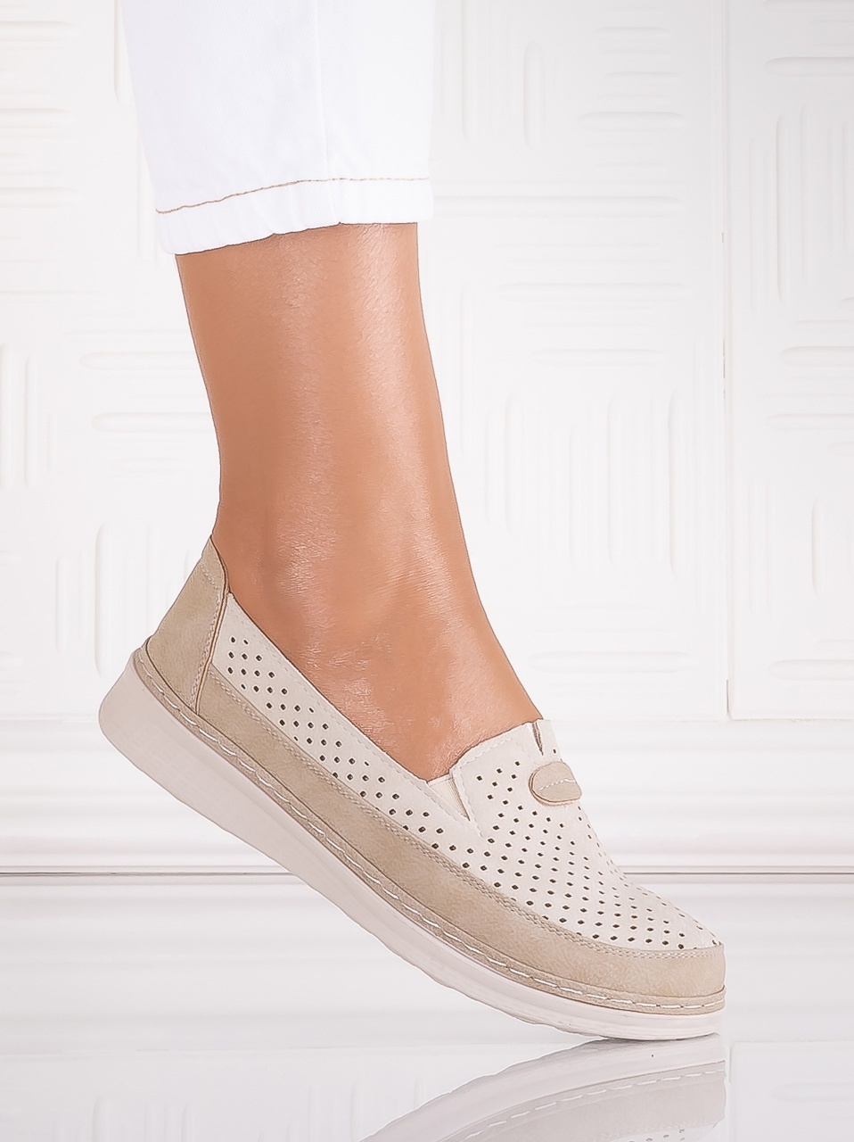 Pantofi dama casual Bej/kaki din Piele Ecologica Atinos - poza 3
