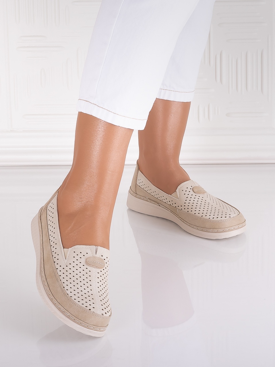 Pantofi dama casual Bej/kaki din Piele Ecologica Atinos - poza 5