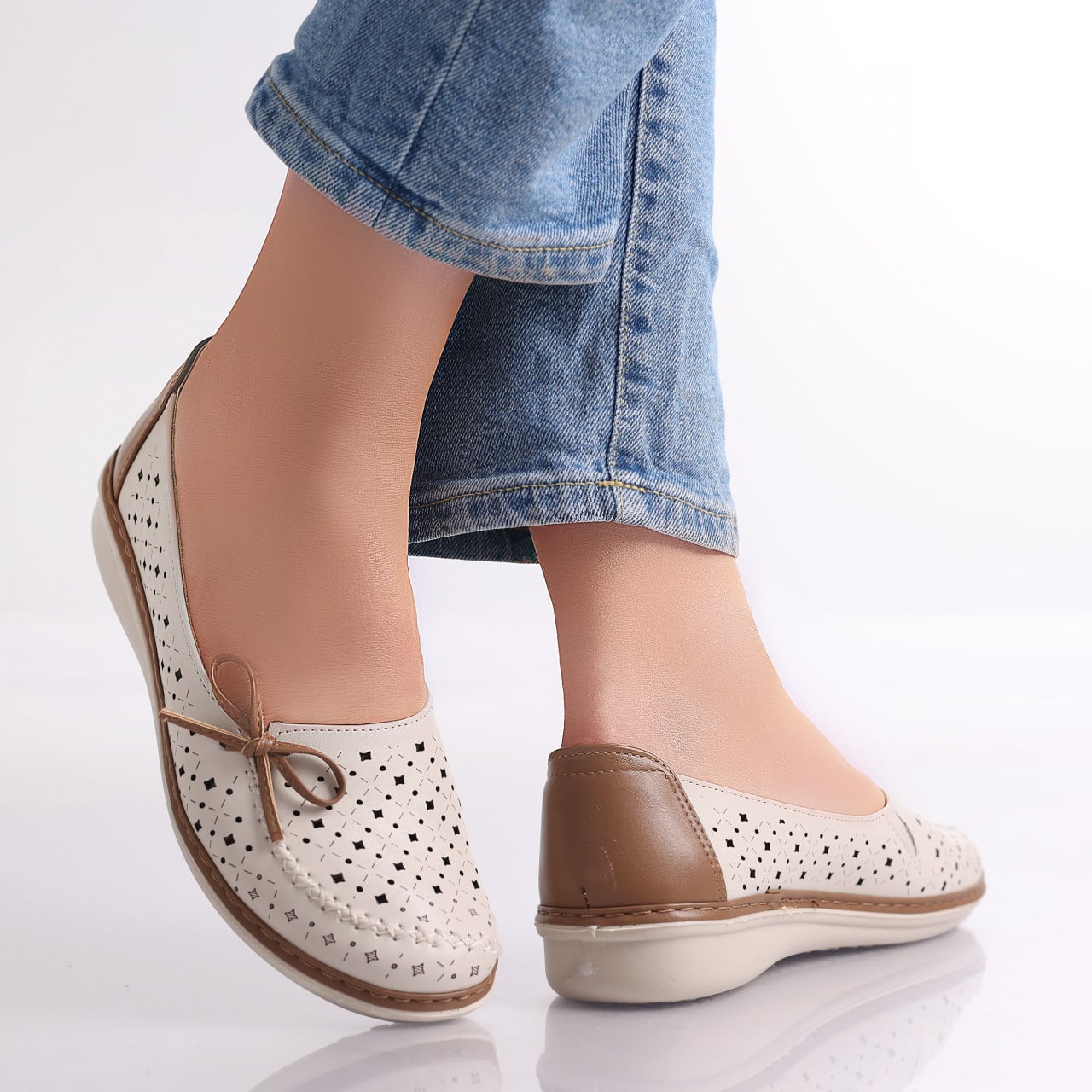Pantofi dama casual Bej/Kaki din Piele Ecologica Norte - poza 3