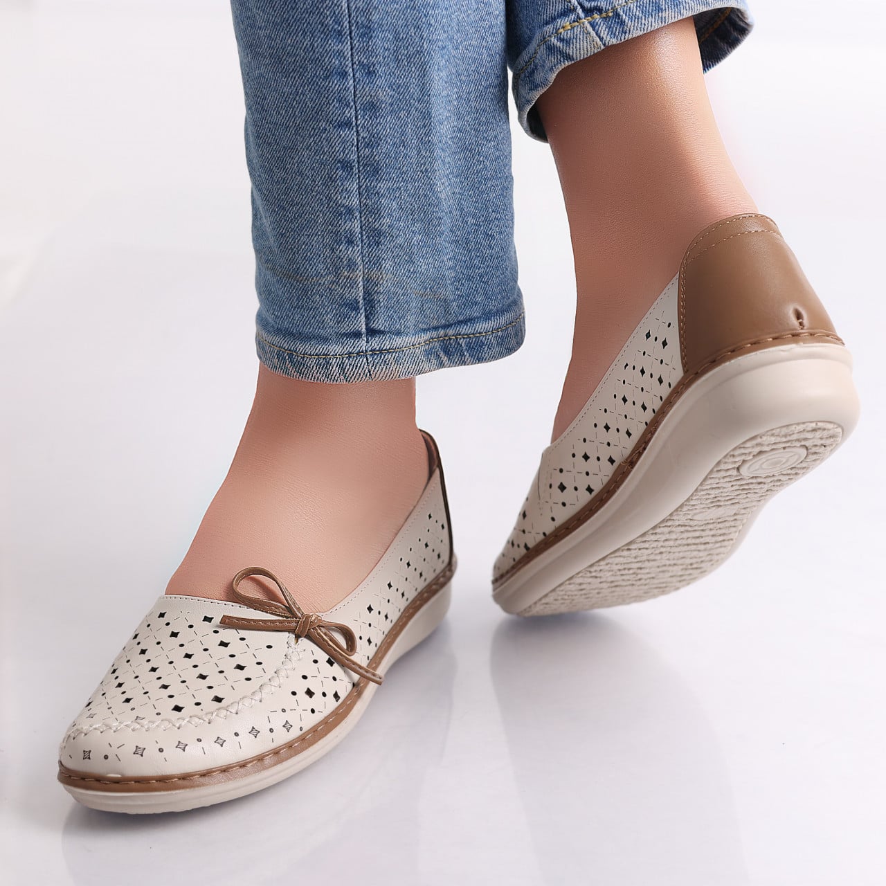 Pantofi dama casual Bej/Kaki din Piele Ecologica Norte - poza 4