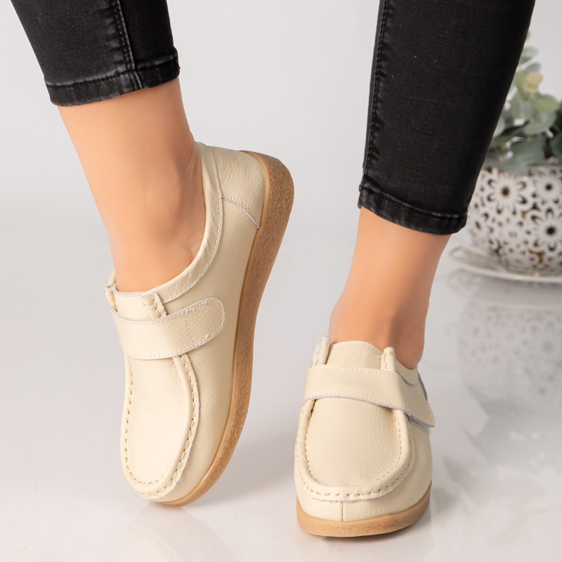 Pantofi dama casual bej piele naturala chloly - poza 1
