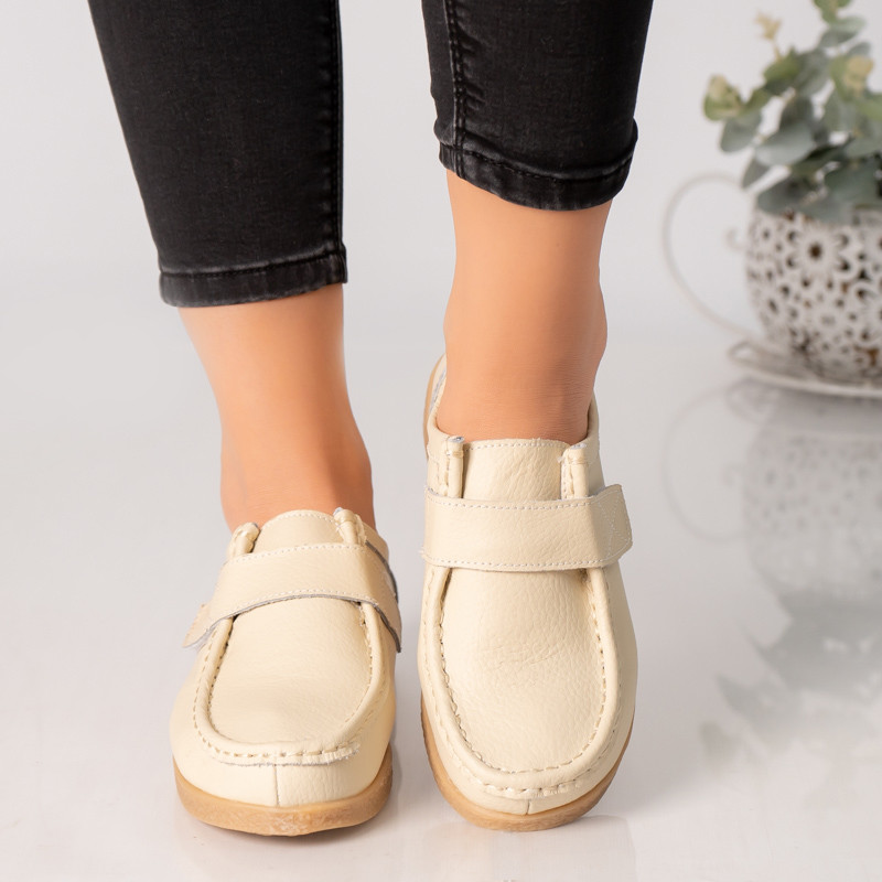Pantofi dama casual bej piele naturala chloly - poza 2