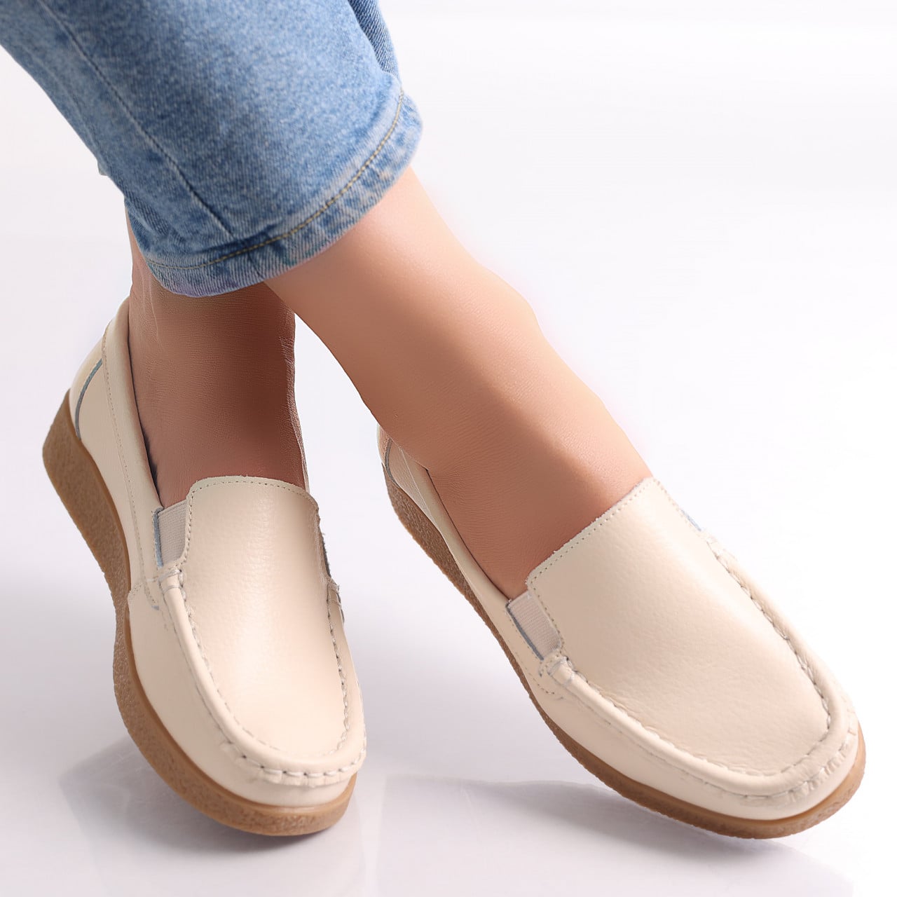 Pantofi dama casual Bej piele naturala Danina - poza 1