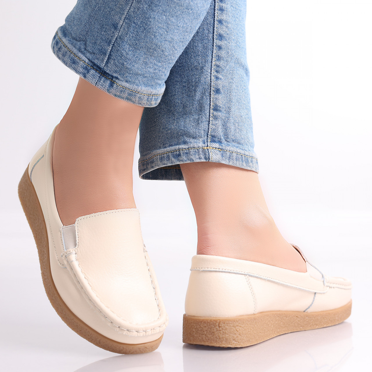 Pantofi dama casual Bej piele naturala Danina - poza 3