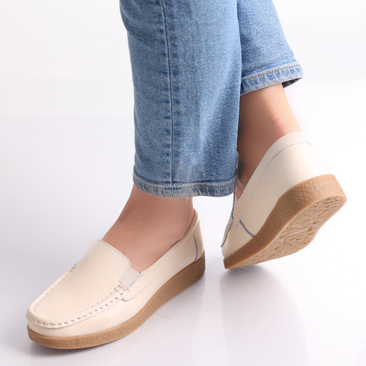 Pantofi dama casual Bej piele naturala Danina - poza 4