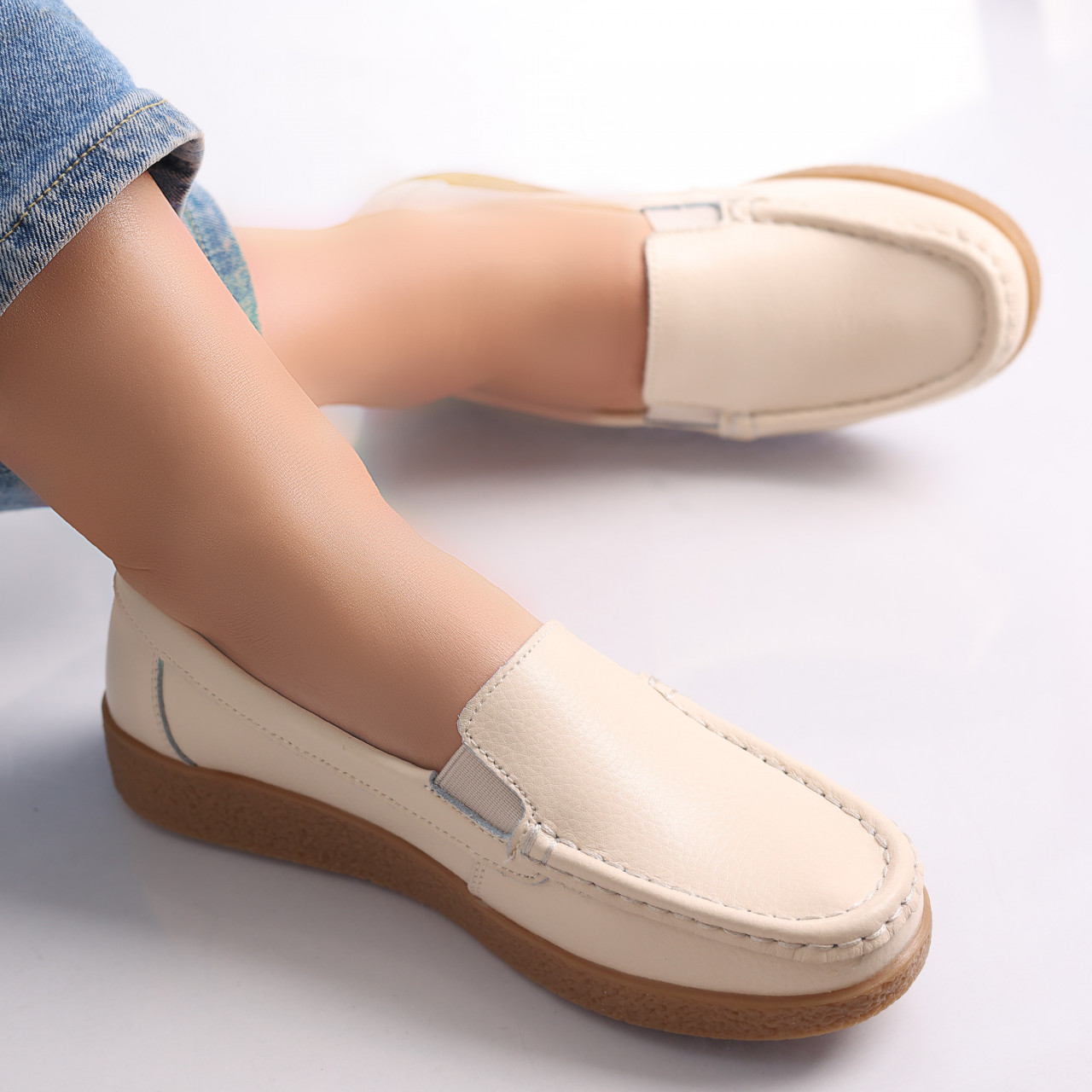 Pantofi dama casual Bej piele naturala Danina - poza 5