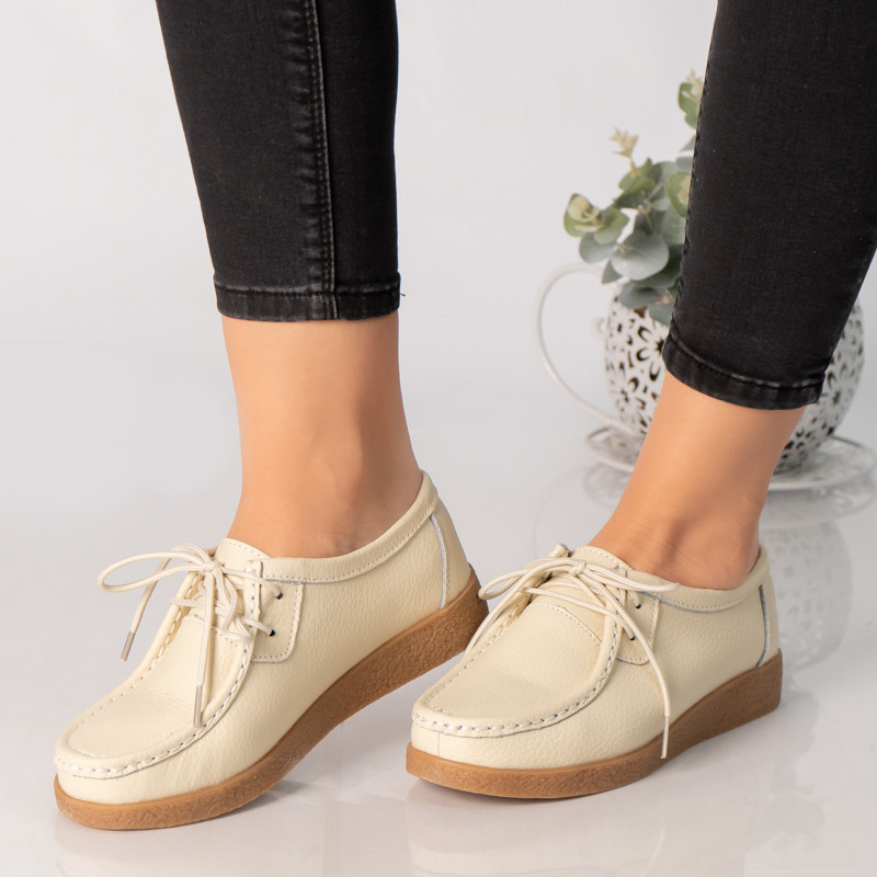 Pantofi dama casual bej piele naturala lucy - poza 1