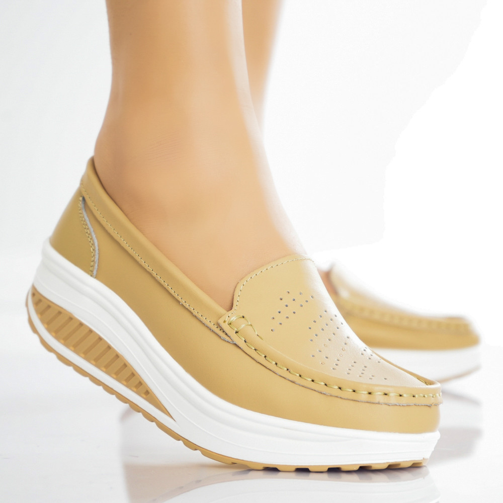 Pantofi dama casual Bej piele naturala nancy - poza 1