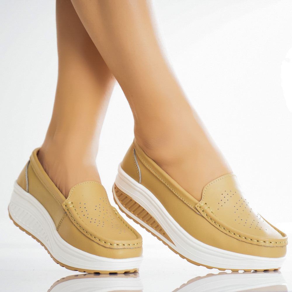 Pantofi dama casual Bej piele naturala nancy - poza 3