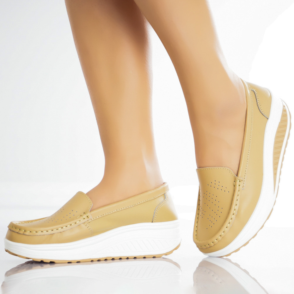 Pantofi dama casual Bej piele naturala nancy - poza 4