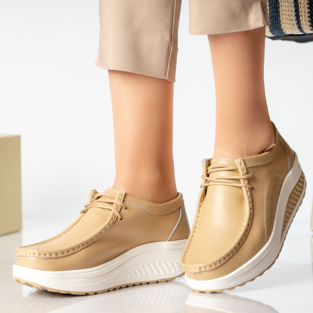 Pantofi dama casual bej piele naturala oscara - poza 2