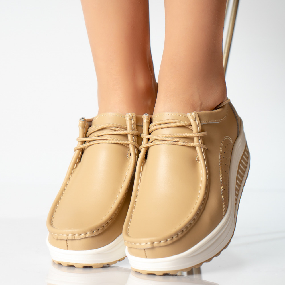 Pantofi dama casual bej piele naturala oscara - poza 3