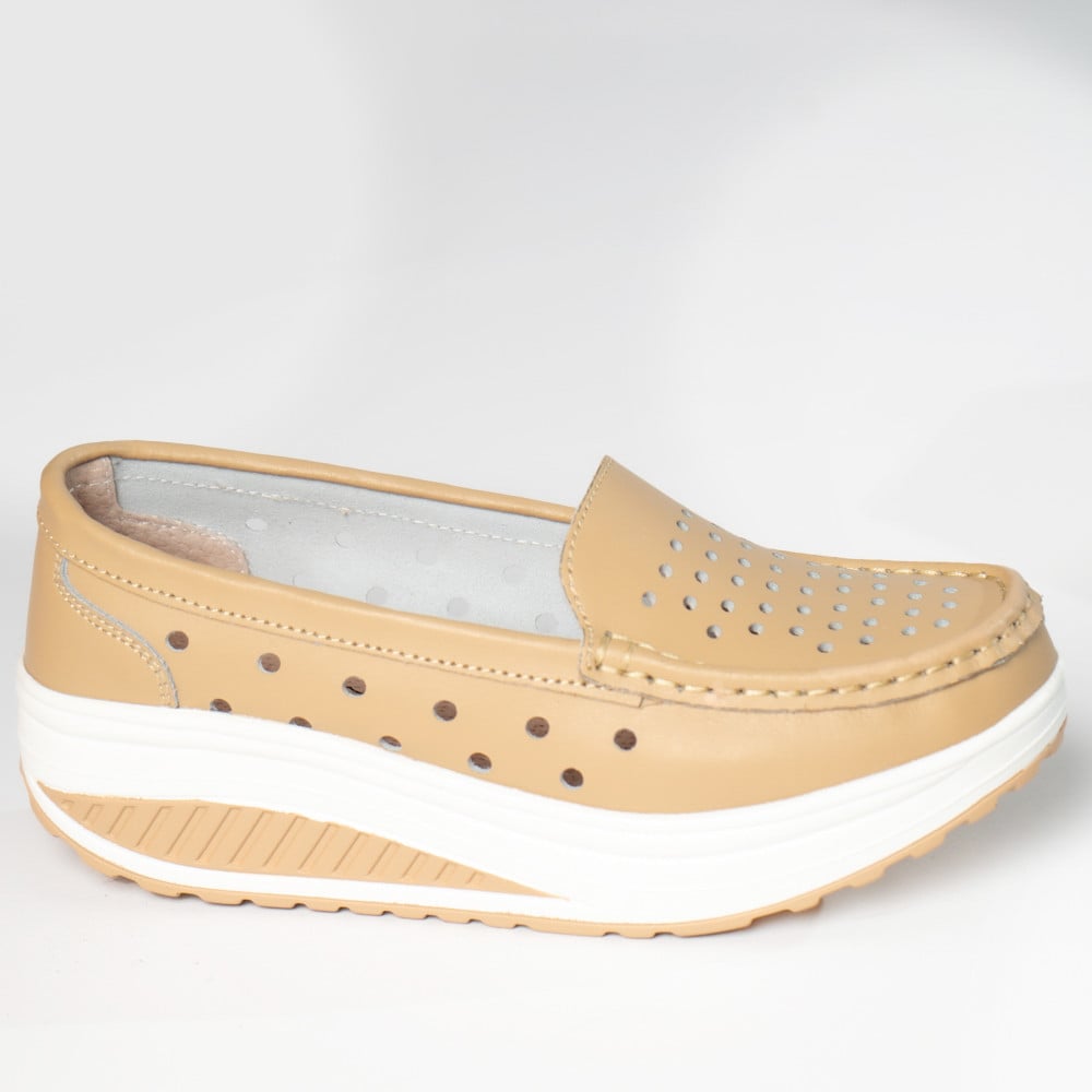 Pantofi dama casual bej piele naturala perla - poza 4